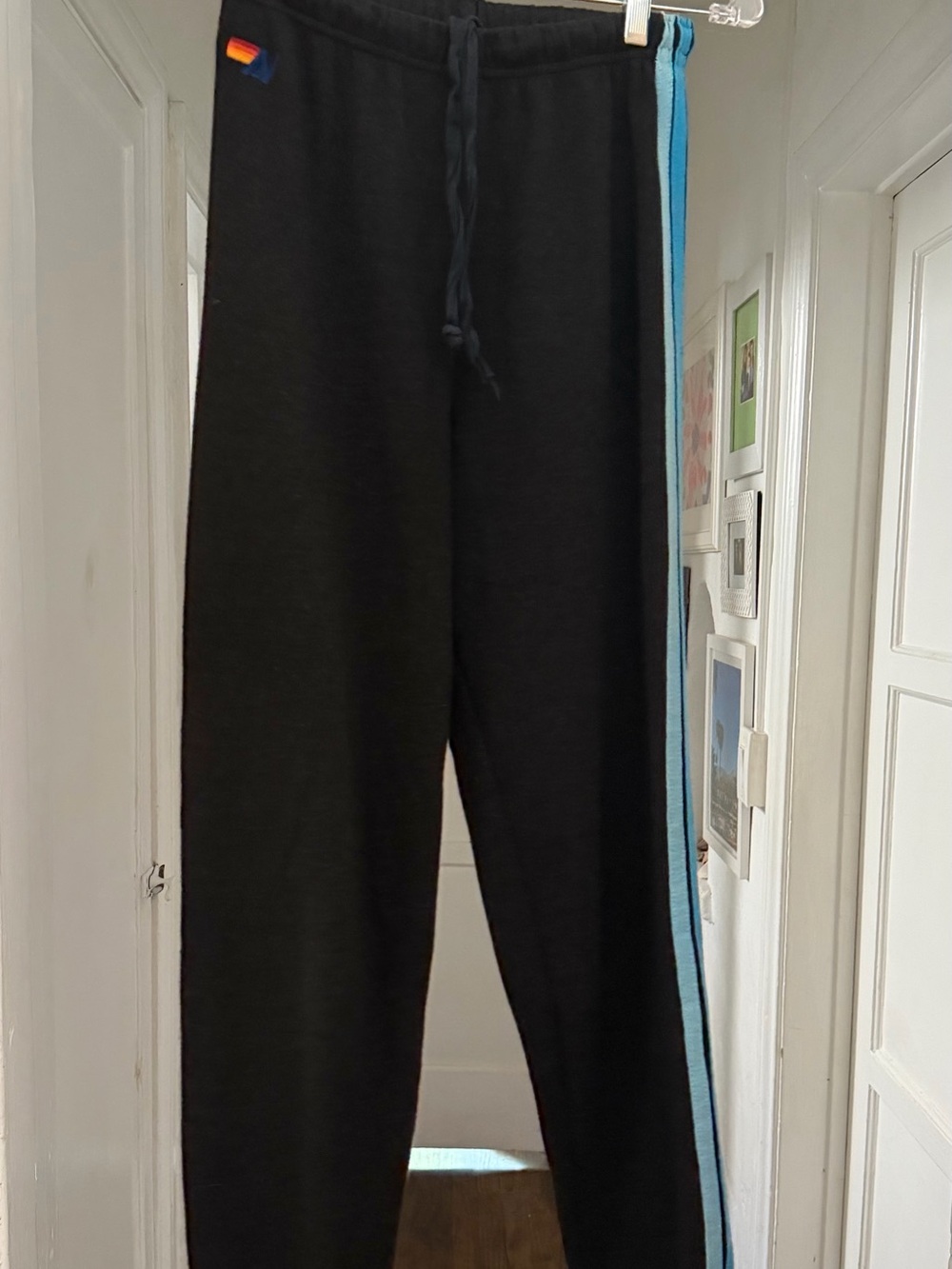Aviator Nation Black Joggers with Blue Side Stripe